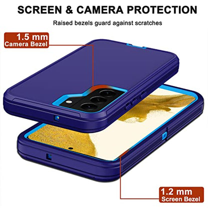 for Samsung Galaxy S22 Case with Belt Clip Holster, 2X Screen Protector, [Military Grade Protection] Heavy Duty Full Body Shockproof Dust-Proof Rugged Protective Cover for Samsung S22 5G Blue - color: Blue