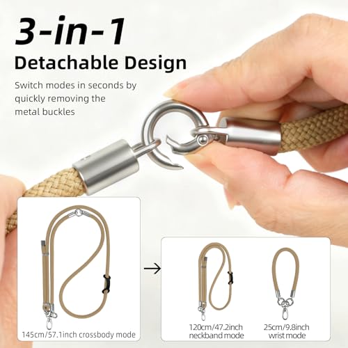 Phone Lanyard, 3 Ways to Wear: Crossbody, Neck and Wrist Strap - color: Khaki