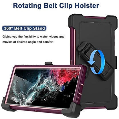 for Samsung Galaxy S22 Ultra Case with Belt Clip Holster, 2X Screen Protector, Military Grade Protection Heavy Duty Full Body Shockproof Rugged Protective Cover for Samsung S22 Ultra 5G Wine - color: Wine