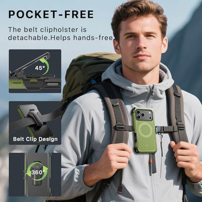 M MYBAT PRO for iPhone 17 Pro Case with Belt Clip Holster,[Compatible with Magsafe] w/Screen Protector,Anti-Drop,Shockproof,w 360°Rotating Kickstand,Heavy Duty Protection (Army Green) - color: Army Green