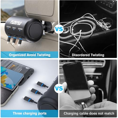 Uber Accessories for Car 3 in 1 Backseat Car Charging Station Box, with QC 3.0 Adapter 36W Retractable Multi Devices Car Charger Fast Charge for All Phones | iPhone15/14 | Samsung|Uber Taxi Lyft Turo - size: 3 IN 1-with Car Charger