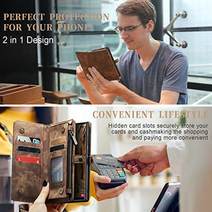 Samsung Galaxy S23 Ultra Wallet Case,Zipper Folio Leather Case Wallet with Card Holder Strap Wristlet Detachable Magnetic Protective Back Case for Samsung Galaxy S23 Ultra 5G 6.8 Inch(Brown) - color: Brown, size: S23 Ultra 5G 6.8 Inch