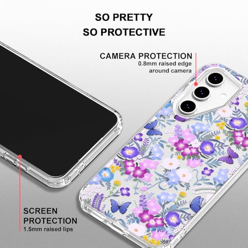 MOSNOVO Case for Samsung Galaxy S24 FE, [Buffertech 6.6ft Military-Grade Drop Protection] [Anti Peel Off Tech] Clear TPU Bumper Phone Case Cover Design - Purple Peri Nemophila Flower - color: Clear - Purple Peri Nemophila Flower, size: Samsung Galaxy S24