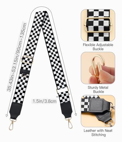 TiMOVO Clip and Go Phone Strap Crossbody with Leather Wallet, Adjustable Anti-Theft Lanyard with Pouch for Most Phone Case - color: A-checkered Black & White