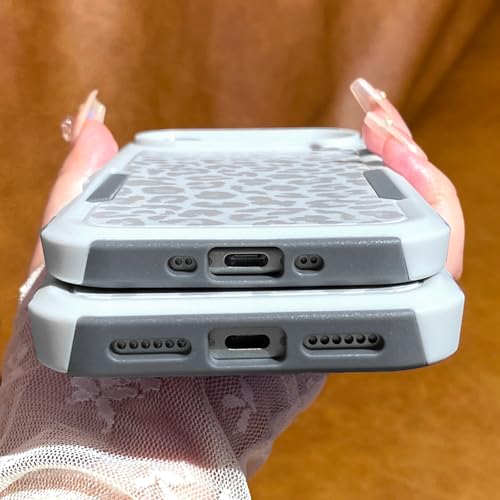 Cute White Leopard Light Gray Cheetah Case for iPhone 17 Pro Max | Heavy Duty Tough Rugged Full body Protection Shockproof Protective Phone Case for Women Girls - color: iPhone 17 Pro Max