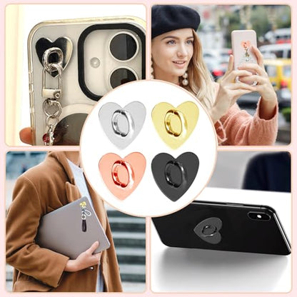 8Pcs Phone Charm Holders,Heart Charm Hooks,Adhesive Metal Charms Ring Grip Hooks Loop Stand,Heart Charms Hook for DIY Hanging Supplies(Gold,Silver, Rose Gold,Black)