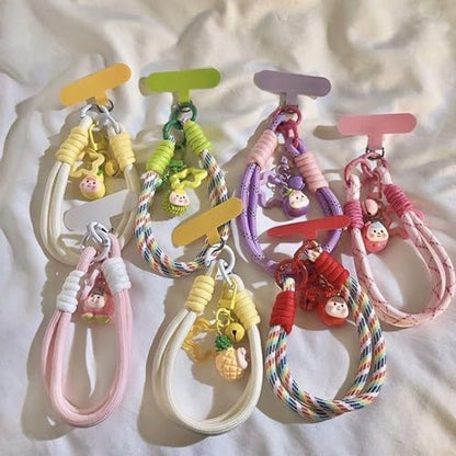 Dopamine Vibes Universal Wrist Strap - Korean-Style Short Phone Lanyard with Cute Green Durain Charm, 7mm Rope, Trendy Anti-Theft Tether for Girls, Includes Pendant & Nylon Phone Tab - color: 06 Dopamine Green Durain Star