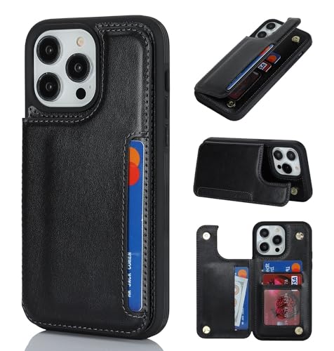 iCoverCase Compatible with iPhone 14 Pro Case with Card Holder, Wallet Case for Women Men RFID Blocking PU Leather Protective Phone Case 6.1 Inch (Black) - color: Black