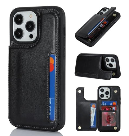 iCoverCase Compatible with iPhone 14 Pro Case with Card Holder, Wallet Case for Women Men RFID Blocking PU Leather Protective Phone Case 6.1 Inch (Black) - color: Black