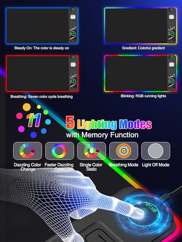 Mouse Pad with Foldable Phone Holder & Wireless Charger, XXL RGB Gaming Mousepad 31.5"x15.8" Large Desk Mat for Keyboard, Black Desk Pad with Dual Qi Charging Station | 11 Colors 5 Modes | Waterproof - color: 31.5x15.75"Phone Stand-Black Right Upgraded