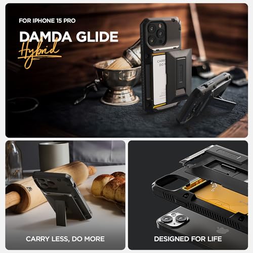 VRS DESIGN Damda Glide Hybrid Phone Case Designed for iPhone 15 Plus (2023), Functional Sturdy Wallet Card Holder Kickstand Case Compatible with iPhone 15 Plus (Matte Black) - color: Matte Black, size: iPhone 15 Plus