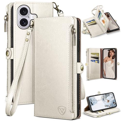 XcaseBar Compatible with iPhone 16 Plus 6.7" Wallet case with Zipper Credit Card Holder【RFID Blocking】,Flip Folio Book PU Leather Phone case Shockproof Cover Men Women for Apple 16 Plus case White - color: White