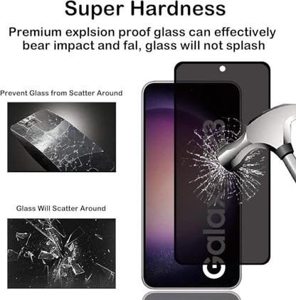 CJY For Samsung Galaxy S23 Privacy Screen Protector, 2+2 Pack Tempered Glass with Camera Lens Protector, 9H Hardness, Fingerprint Compatible, Case Friendly, Anti-Spy HD Glass - color: Samsung Galaxy S23 Privacy