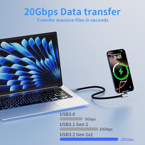 Long 16.5FT Right Angle USB C-C 3.2 Gen 2x2,20Gbps Data Transfer Cable Compatible with Thunderbolt 3,90 Degree USB-C to C Cord 100W Fast Charging,4K@120Hz Output Monitor,SSD,Docking. - size: 16.5FT