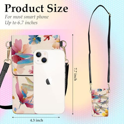 Small Crossbody Bags for Women Touchscreen Cell Phone Bag Cross Body Purses with adjustable Strap,Gifts For Teenage Girls - color: Dragonflies with Rainbow Wings