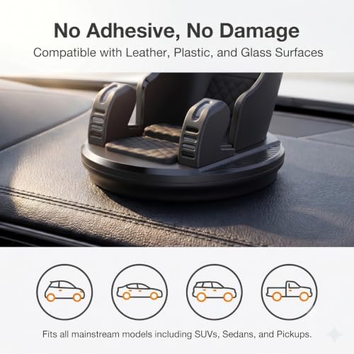 Car Phone Holder, Car Dashboard Phone Mount with Silicone Pad Mat, Slip Free Desk Phone Stand, Universal for Most Smartphones,GPS Devices and More (Black) - color: Black