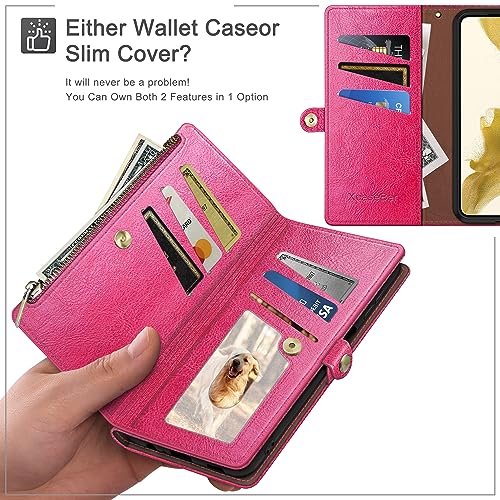 XcaseBar Compatible with iPhone 16 Pro 6.3" Wallet case with Zipper Credit Card Holder【RFID Blocking】,Flip Folio Book PU Leather Phone case Shockproof Cover Men Women for Apple 16 Pro case Rose Red - color: Rose Red