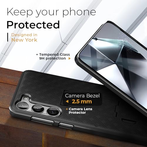 MOTIVE for Samsung Galaxy s24 Case with Belt Clip, Rigid, Kickstand | 6.1" | Ranger v1 Series, Black, 360° holster, open-top/open-bottom port access, textured grip, slim design - size: S24