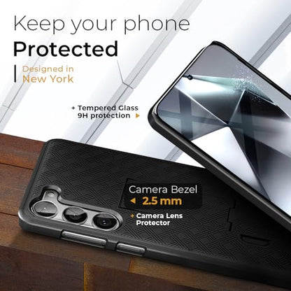 MOTIVE for Samsung Galaxy s24 Case with Belt Clip, Rigid, Kickstand | 6.1" | Ranger v1 Series, Black, 360° holster, open-top/open-bottom port access, textured grip, slim design - size: S24