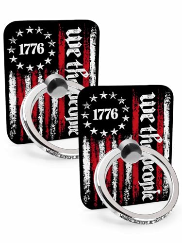 American Flag Phone Grip Rustic 1776 We The People Patriotic Black Phone Ring Holder Finger Grip Kickstand 360° Rotation Compatible with Most Cell Phones, Tablets and Cases, 2Pcs Rectangular - size: 2Pcs Rectangular