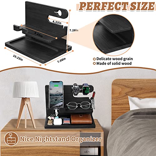 Gifts for Men Wood Phone Docking Station for Men Nightstand Organizer Gifts for Dad Charging Station Cell Phone Stand Desk Organizer Gifts for Husband Boyfriend Brother Son (Black)