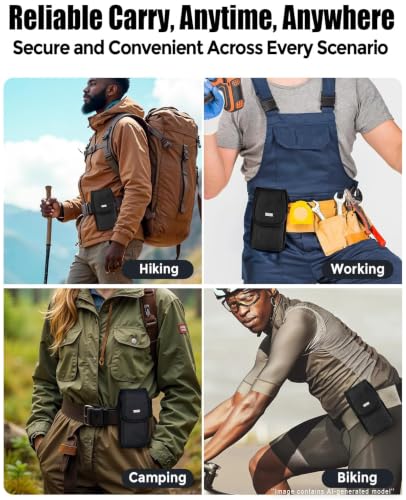 PiTau Nylon Holster for Large iPhone Plus, Pro Max Models 17 16 15 14 13 12 11 Xs, Samsung Galaxy Plus S25+ S24+ S23+ S22+, Cell Phone Belt Holder Case with Clip, Pouch Fits Protective Cover, Black - size: Large