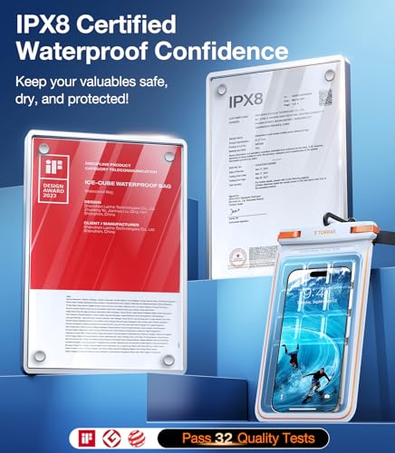 TORRAS IPX8 Waterproof Phone Pouch Floating, Underwater Touch Screen, White | Waterproof Phone Case with Lanyard, Universal Dry Bag, Fits iPhone & Samsung, Snorkeling, Beach, Cruise, Travel, 7.0 Inch - color: 1 Pack-White