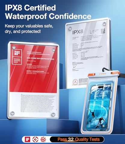 TORRAS IPX8 Waterproof Phone Pouch Floating, Underwater Touch Screen, White | Waterproof Phone Case with Lanyard, Universal Dry Bag, Fits iPhone & Samsung, Snorkeling, Beach, Cruise, Travel, 7.0 Inch - color: 1 Pack-White
