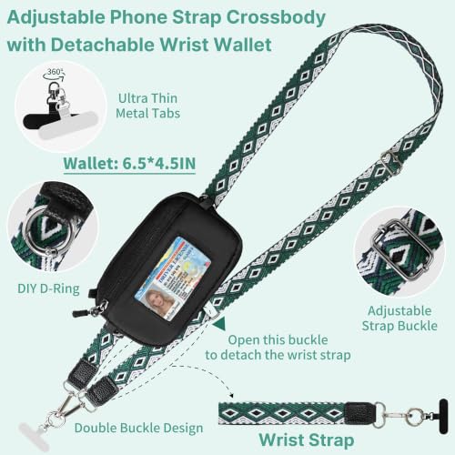Clip and Go Strap for Phone with Wallet Crossbody Lanyard (Black Green) - color: Black Green
