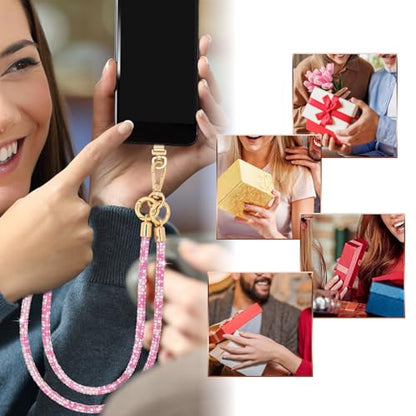 Crystal Phone Strap Crossbody and Wrist Lanyard, Anti Theft Layered & Wrist Strap Cell Phone Neck for Women - color: Pink