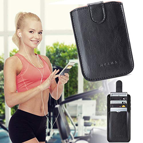 Phone Card Holder RFID Blocking Sleeve, Pu Leather Back Phone Wallet Stick-On Pull up 5 Card Holder Universally Pocket Covers Credit Cards Cash for iPhone/Android/Samsung/ Smartphones.Black (Black) - color: Black