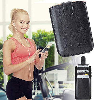Phone Card Holder RFID Blocking Sleeve, Pu Leather Back Phone Wallet Stick-On Pull up 5 Card Holder Universally Pocket Covers Credit Cards Cash for iPhone/Android/Samsung/ Smartphones.Black (Black) - color: Black