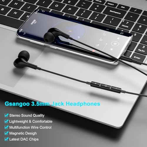 3.5mm Earbuds Wired with Mic for Samsung A14 A32 A15 A13 5G Wired in-Ear Headphones 3.5mm Headphone Jack Stereo Magnetic Earphones for Samsung A52 A03s A12 Pixel 4a LG iPad mini Moto Tablet