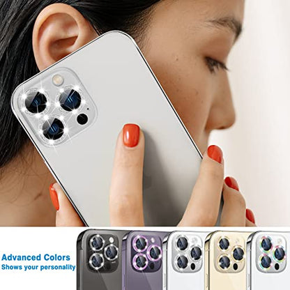 Compatible with iPhone 14 Pro & 14 Pro Max Camera Lens Protector, Bling Glitter Lens Cover 9H Tempered Glass Camera Cover Anti Scratch Shockproof Screen Protector - 3PCS Glitter Gold - color: Glitter Gold