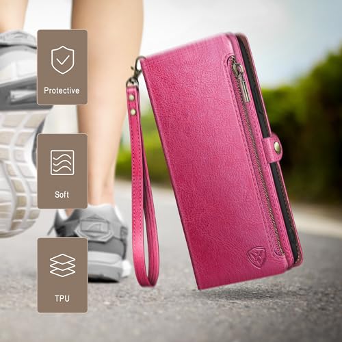 XcaseBar compatible with ‌iPhone 16e 6.1"/17e 6.1" Wallet case with Zipper Credit Card Holder【RFID Blocking】,Flip Folio Book PU Leather Phone case Shockproof Cover Women Men for Apple16e case Rose Red - color: Rose Red