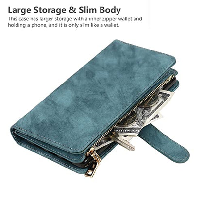 iCoverCase for Samsung Galaxy S23 Ultra Wallet Case with Card Holder, Kickstand Feature PU Leather Case with Adjustable Crossbody Lanyard Magnetic Clasp Zipper Pocket Flip Cover (Blue) - color: Blue, size: Galaxy S23 Ultra