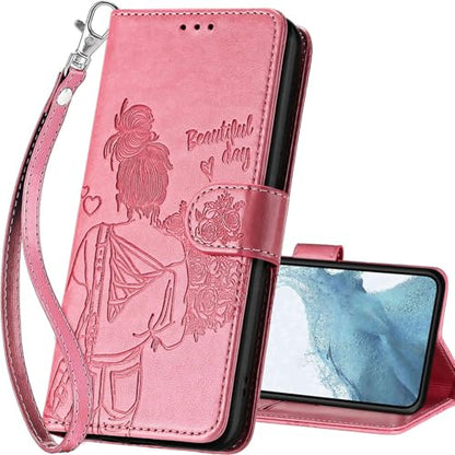 for Samsung Galaxy S23 Wallet case, Pink-Girl | 3 Card Holders, Kickstand, Shockproof TPU Shell, PU Leather, Magnetic Closure, Protective Flip Folio Cover, Women - color: 1