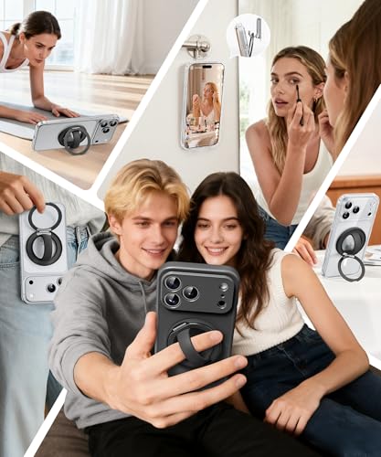 Magnetic Phone Grip, 360° Rotation & 180° Flip Universal Phone Ring Stand, Silicone Phone Ring Holder for Back of Phone for iPhone 17/16/15/14/13/12 Pro Max/Plus, Black - color: Black
