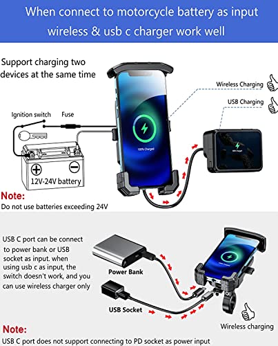 KEWIG Motorcycle Phone Mount Qi 15W Wireless & USB C 20W Fast Charging Port
