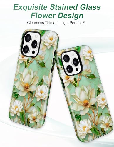 Jusy Magnetic Stained Glass Floral Case for iPhone 16e/17e, White | Compatible with MagSafe, Cute Aesthetic Flower Design, TPU and PC Protective Phone Cover - color: White