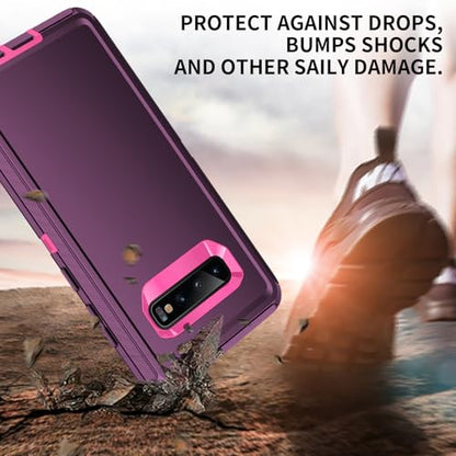 for Galaxy S10 Case,[Without Screen Protector] Heavy Duty Shockproof Dust/Drop Poof 3 Layers Full Bady Protection Rugged Cover for Galaxy S10,Purple/Rose red - color: Purple/Rose red