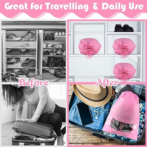Pink Travel Shoe Bags - 10 Pcs Non-Woven Packing Bags with Clear Window | 15.7" x 11.8" Waterproof Dustproof Portable Travel Shoe Storage Bag for Men and Women - color: Pink, style: 10 Pack