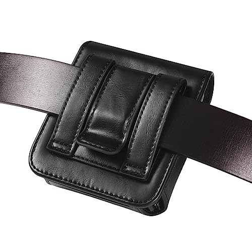 Waist Bag Leather Black for Galaxy Z Flip 8/7/6/5/4/3, Folding Phone Pouch Wear Belt Clip Pack Leather Case with Belt Loop Compatible with Motorola RAZR 5G/RAZR 70 60 50 40 Ultra/RAZR Plus - color: Black