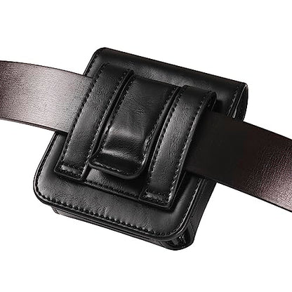 Waist Bag Leather Black for Galaxy Z Flip 8/7/6/5/4/3, Folding Phone Pouch Wear Belt Clip Pack Leather Case with Belt Loop Compatible with Motorola RAZR 5G/RAZR 70 60 50 40 Ultra/RAZR Plus - color: Black