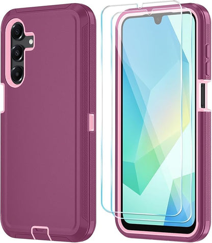 Qinmay Phone Case for Samsung Galaxy A17 5G Case, Galaxy A16 5G Case with HD Screen Protector, Heavy Duty Shockproof 3-Layer Cover Phone Case for Galaxy A17 / A16 ，WineRedPink - color: WineRedPink