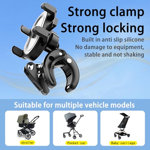 Temvue Stroller Phone Holder,Universal Phone Mount Clamp,360° Rotation, Suitable for All Types of Poles Such as Baby Strollers, Microphone Holders, tripods, etc,Applicable to All Mobile Phone Models.