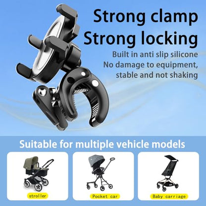 Temvue Stroller Phone Holder,Universal Phone Mount Clamp,360° Rotation, Suitable for All Types of Poles Such as Baby Strollers, Microphone Holders, tripods, etc,Applicable to All Mobile Phone Models.