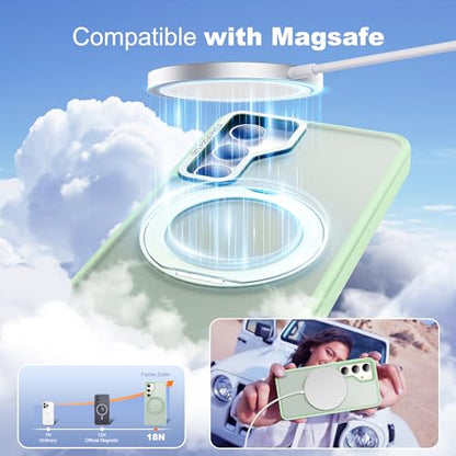 Compatible with Samsung Galaxy S24 Plus Case with 360Rotatable Magnetic Ring Stand Compatible with Mag-Safe Military Protection Matte Translucent Phone Case for Galaxy S24+,Green - color: Green, size: Samsung Galaxy S24 Plus