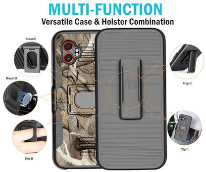 Nakedcellphone Rugged Combo for Samsung Galaxy XCover 7 Pro Case - Camo | Hybrid Cover + Belt Clip Holster, Rotating Phone Holder, Ring Grip, with Kickstand, For XCover7 Pro (2025, SM-G766) - color: Camo