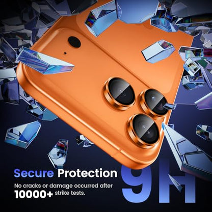 Tensea Camera Lens Protector Compatible For iPhone 17 Pro Max 17 Pro 15 Pro Max 15 Pro 16 Pro Max 16 Pro 14 Pro Max 14 Pro Metal Tempered Glass Cover Case Friendly - color: Cosmic Orange